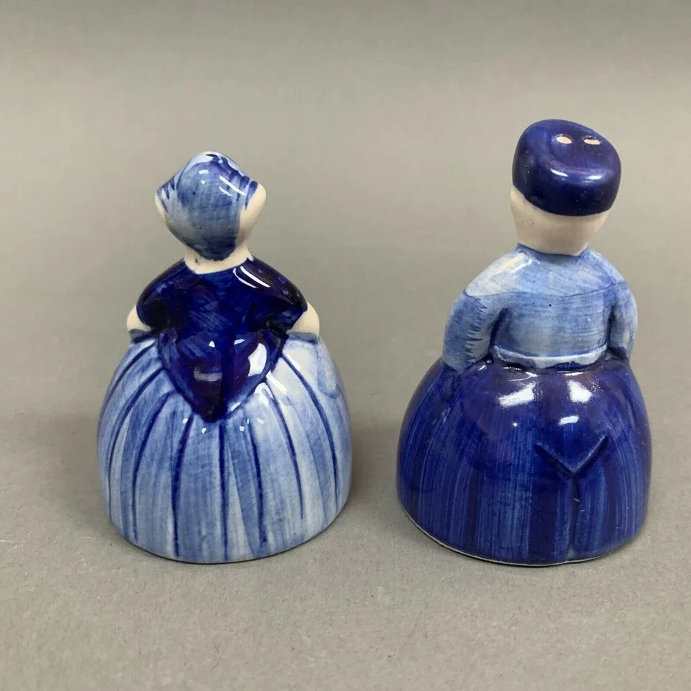 Delftware Elesva Dutch Holland Boy Girl Man Woman Salt Pepper Shakers Blue White